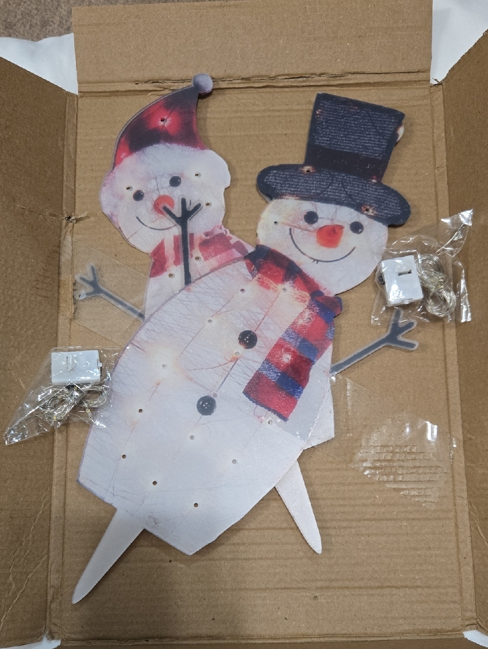 Two Lighted Snowman Yard Stake Sign with Scarf And Hat
